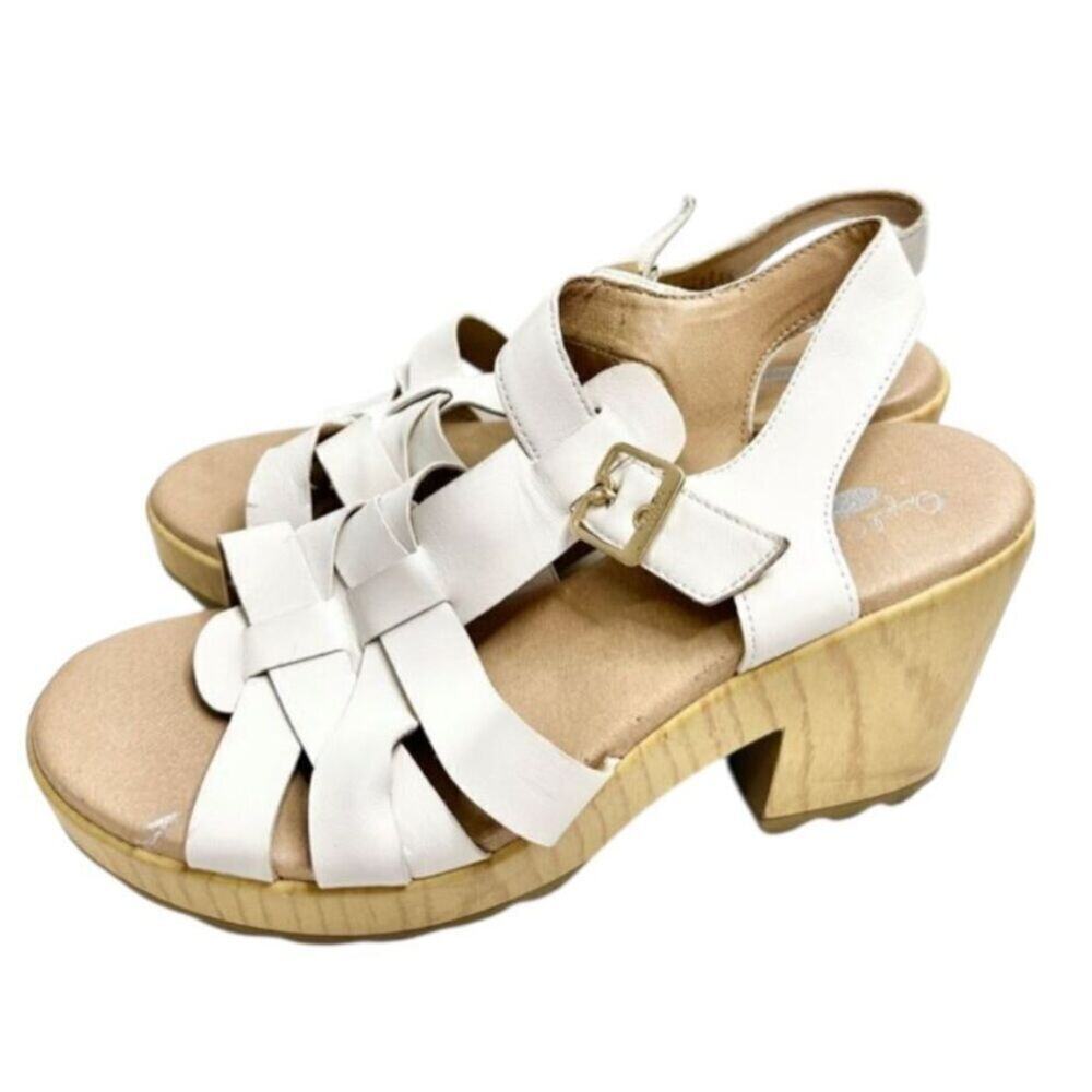 Dr. Scholl’s Sandals Size 9.5 White Leather Open‎ Toe Platform Shoes Buckle